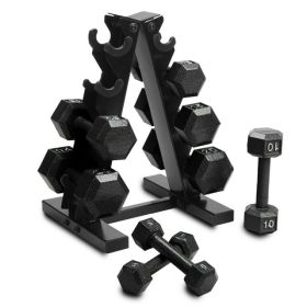 CAP Barbell 100 lb Cast Iron Hex Dumbbell Weight Set With Storage Rack, Black, Strength Training Free Weights