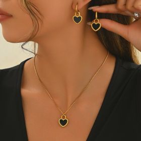 Lxalry 18K Gold Plated Stainless Steel Heart Mirror Jewelry Set  Hypoallergenic Skin Safe Necklace   Earrings For Daily Evening Never Fade Luxury (Option: HWCSX2)