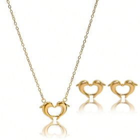 Lxalry 18K Gold Plated Stainless Steel Dolphin Heart Necklace & Earrings Set - Elegant Gift Jewelry, Waterproof & Hypoallergenic, Ideal For Birth (Option: HWCSHT21)
