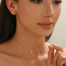 Lxalry 18K Gold Plated Stainless Steel Flower Pendant Necklace And Earrings Set For Women - Cute & Elegant Minimalist Jewelry For Summer, Gifts, (Option: HWCSHD19)