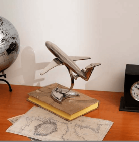 Decorative Retro Aluminum Airplane Sculpture   Nickel-Finished Table Accent  On-Site (Option: Nickel)