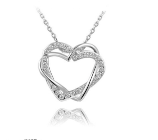 Yiwu Fashion Jewelry Factory Jewelry Customized Double Diamond Heart Necklace Earring Set (Option: A Sliver)