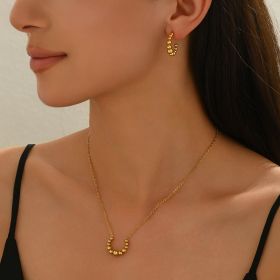 Lxalry Golden Jewelry Set - Crescent Pendant Necklace & Earrings, Minimalist Metal Accessories, Elegant Everyday Jewelry, Perfect For Black Outfi (Color: Gold)