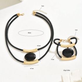 14K Gold Plated Golden Elegance  Black And Gold Statement Jewelry Set (Color: Gold)