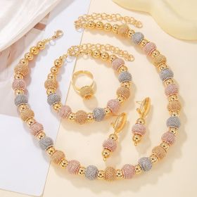 5Pcs Fashionable Metallic Beaded Necklaces Two Color Gold Bead Earrings Bracelets Suitable For Daily Wear Holiday Jewelry Gifts (Option: Colorful)