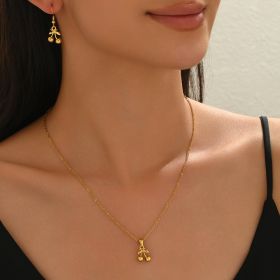 Lxalry 18K Gold Plated Stainless Steel Cherry Pendant Necklace And Earrings Set For Women - Cute Minimalist Jewelry For Daily Wear, Gifts, Summer (Option: HWCSYT18)