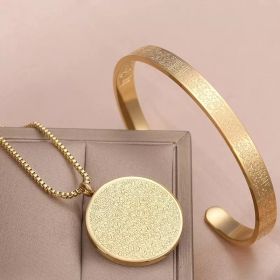 Stainless Steel Arabic Disc Necklace Bracelet (Option: Gold set)