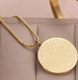 Stainless Steel Arabic Disc Necklace Bracelet (Option: Gold Necklace)