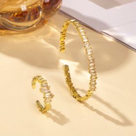 2pcs Fashionable Women's Cubic Zirconia Decorative Wristband, Irregularly Inlaid With Open Wristband Rings, Suitable For Matching With Daily Clot (Color: Gold)