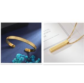 Stainless Steel Arabic Disc Necklace Bracelet (Option: Gold Bracelet set)