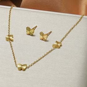 Lxalry Gold Stainless Steel Heart Jewelry Set For Women & Girls - Minimalist Cutout Necklace & Stud Earrings, Waterproof, Hypoallergenic, Tarnish (Option: HWCSJHD33)