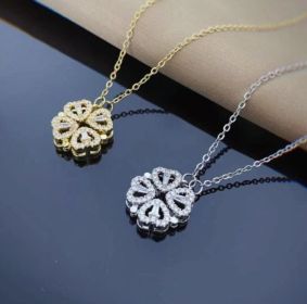 Retro Magnetic Folding Heart Shaped Four Leaf Clover Pendant Necklace Women Love Clavicle Chain Gifts Openable Choker Jewelry (Option: Gold and Silver-1set)